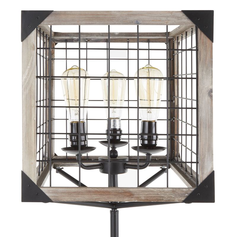 Orleans Industrial Floor Lamp with Metal and Wooden Wire Crate Shade Black (Includes LED Light Bulb) - LumiSource