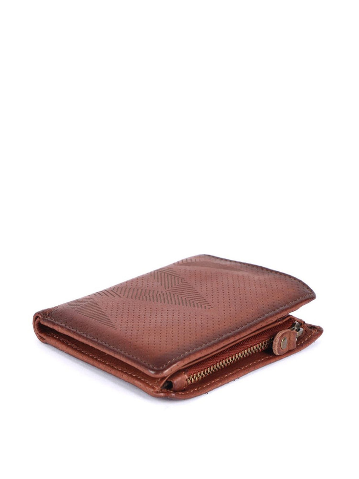 KOMPANERO Theo Cognac Leather Textured Bi-Fold Wallet