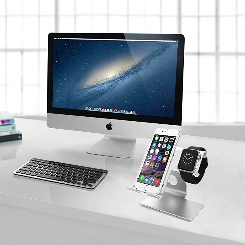 Apple Watch Stand,  Universal 2 in 1 iPhone and Apple Watch Charger Holder Charging Station for iWatch,iphone6/7/8 X Plus,Nintendo Switch,Tablets(Up to 12.9 inch), Silver