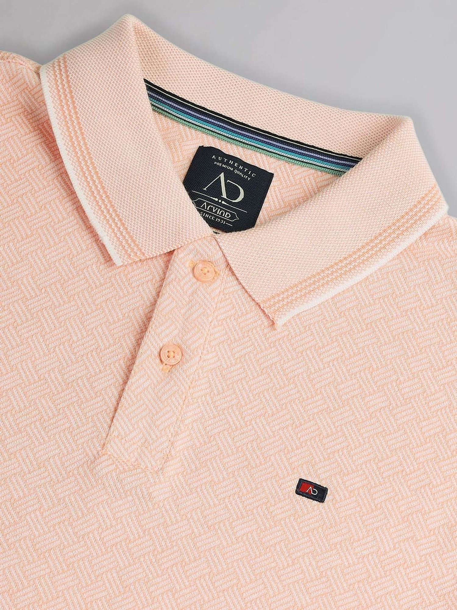 AD by Arvind Orange Slim Fit Self Design Polo T-Shirt