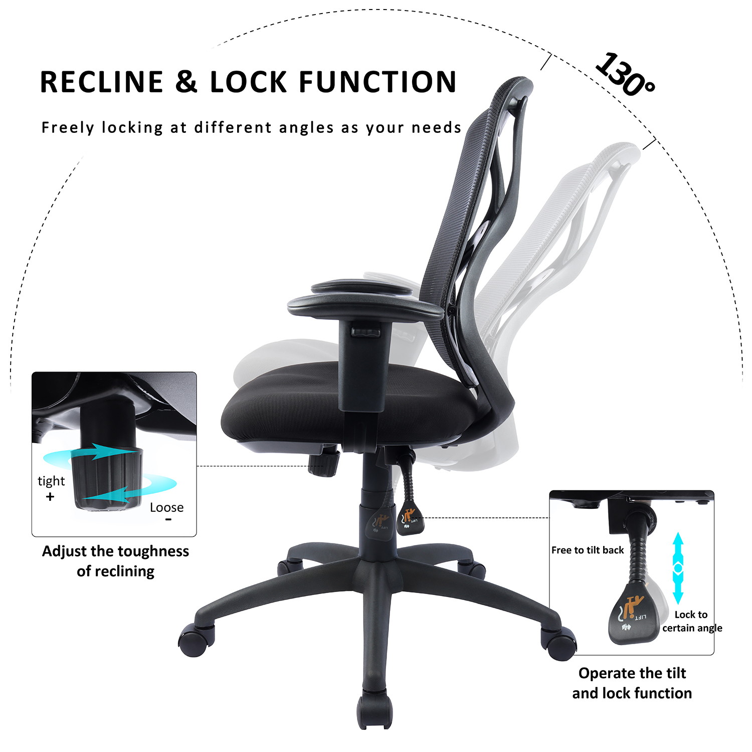 Office Desk Chair Clearance, Ergonomic Mesh Computer Task Chair with Headrest, Adjustable Armrests, Seat, and Lumbar Support, High Back Executive Swivel Chair, Black