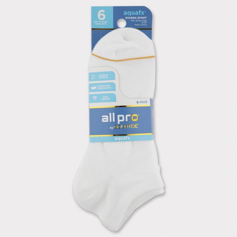 All Pro by Gold Toe Women's Flat Knit 6pk No Show Athletic Socks - White 4-10