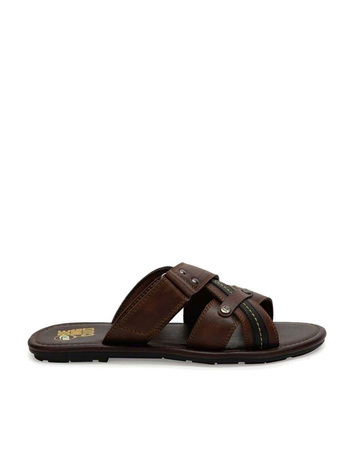 ID Men's Brown Cross Strap Sandals