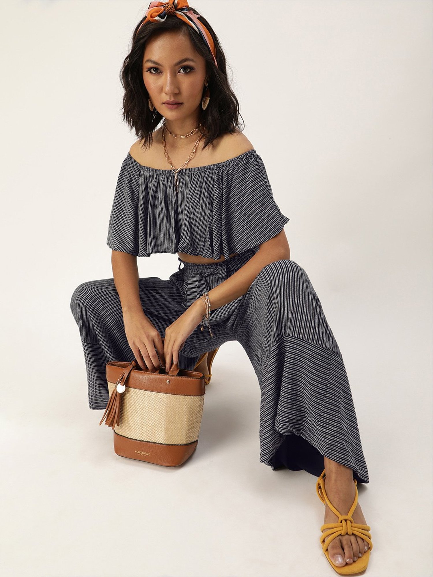 QUIERO Navy Crop Top With Palazzos