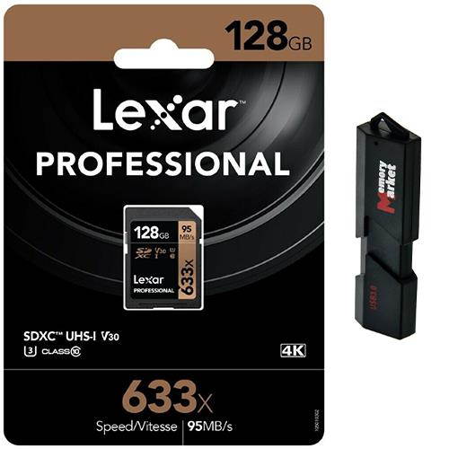 Lexar 128GB SDXC Professional 633x UHS-1 U3 SD XC Memory Card LSD128GCB1AP633 with Dual Slot USB 3.0 MemoryMarket MicroSD & SD Memory Card reader