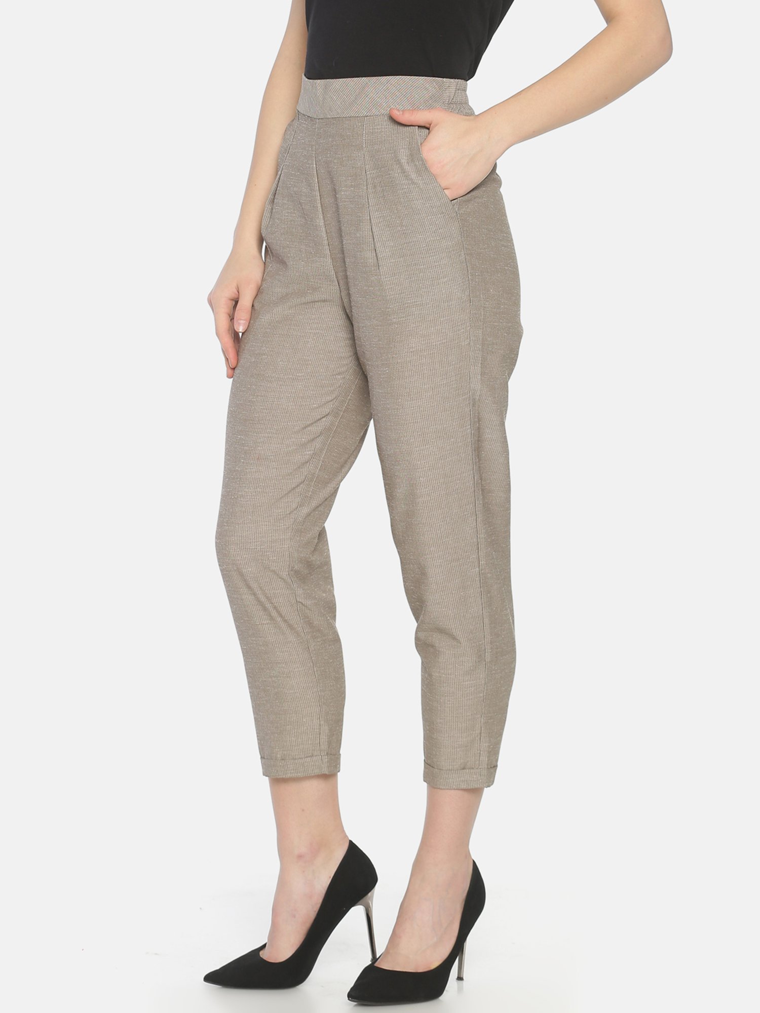 ISU Beige Textured Trousers