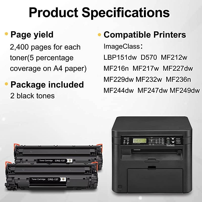 Compatible Toner Cartridge Replacement for Canon 137 CRG137 9435B001AA ImageClass MF236n D570 LBP151dw MF247dw MF249dw MF232w MF244dw MF216n MF217w MF212w MF227dw MF229dw Black 2Pack