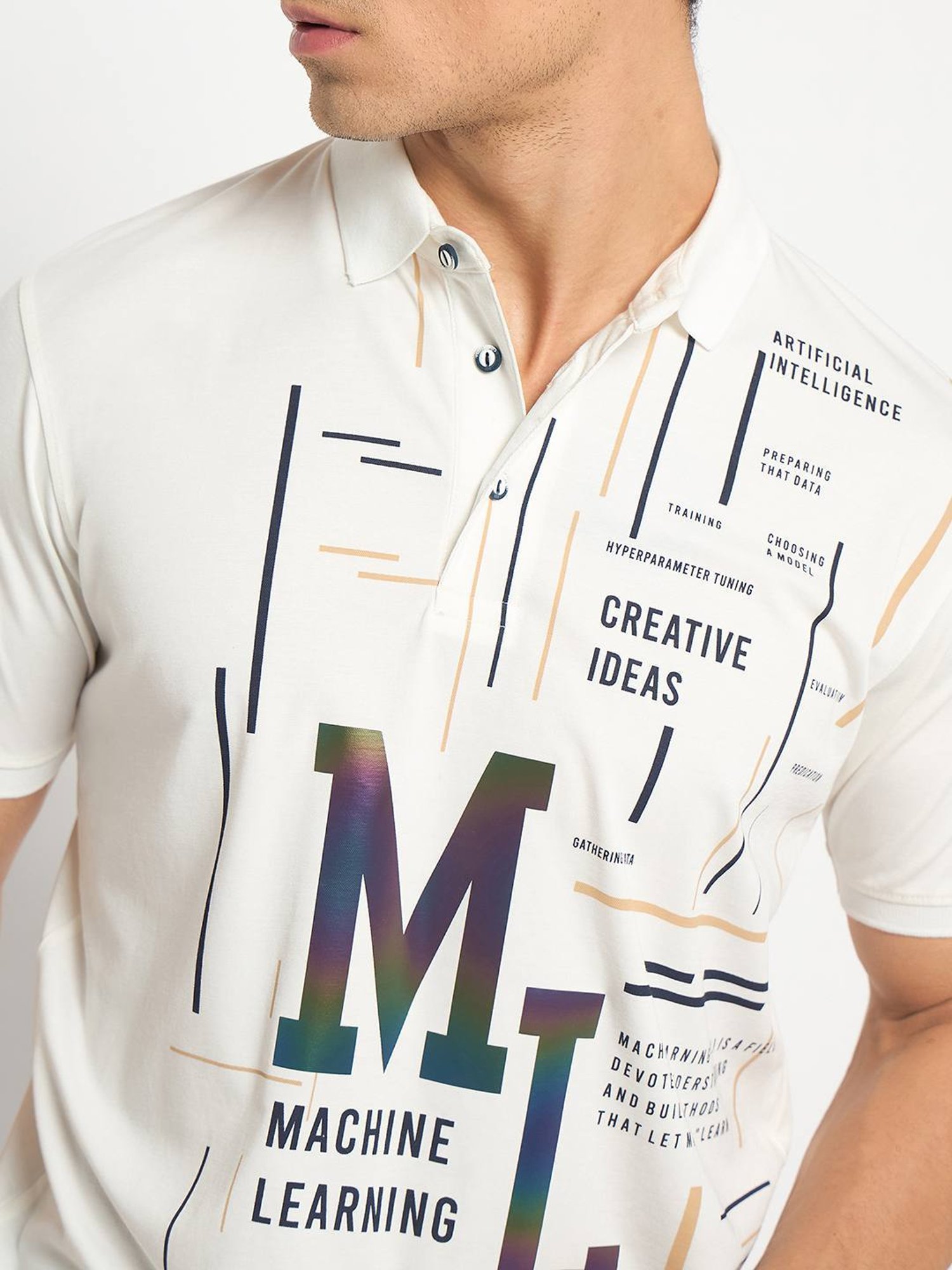 Duke White Slim Fit Printed Polo T-Shirt