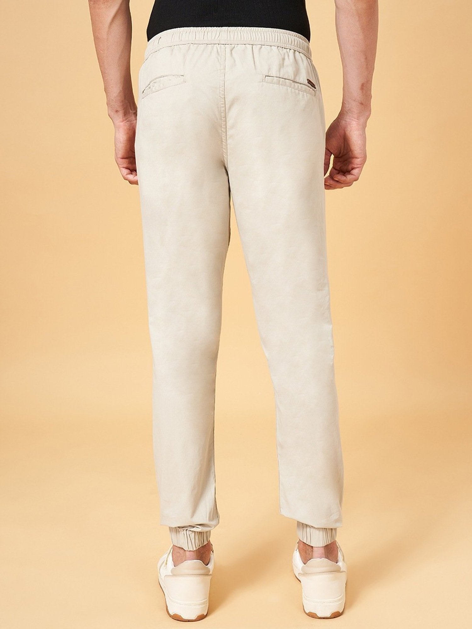 Urban Ranger by Pantaloons Light Beige Cotton Slim Fit Joggers