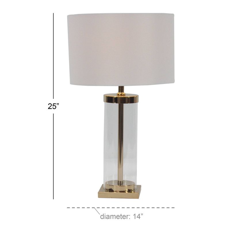 14" x 25" Contemporary Large Cylinder Metal and Glass Table Lamp Gold/White - CosmoLiving by Cosmopolitan