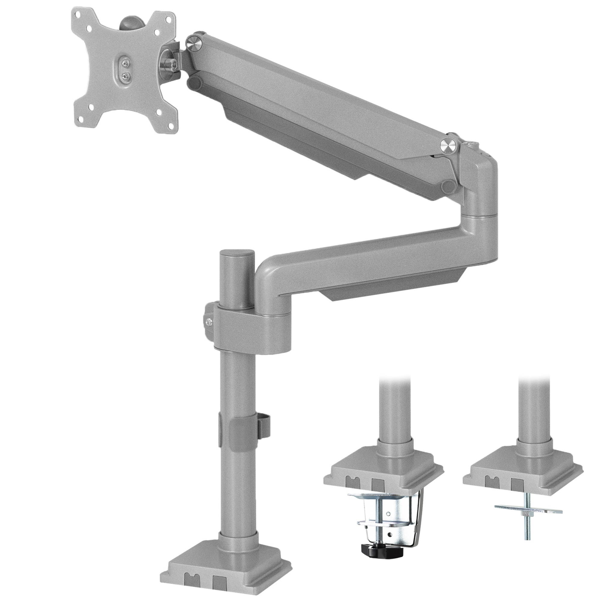 VIVO Silver Aluminum Single Monitor Arm Desk Mount Stand with Pneumatic Spring | Holds 17" to 32" Screens (STAND-V101SV)