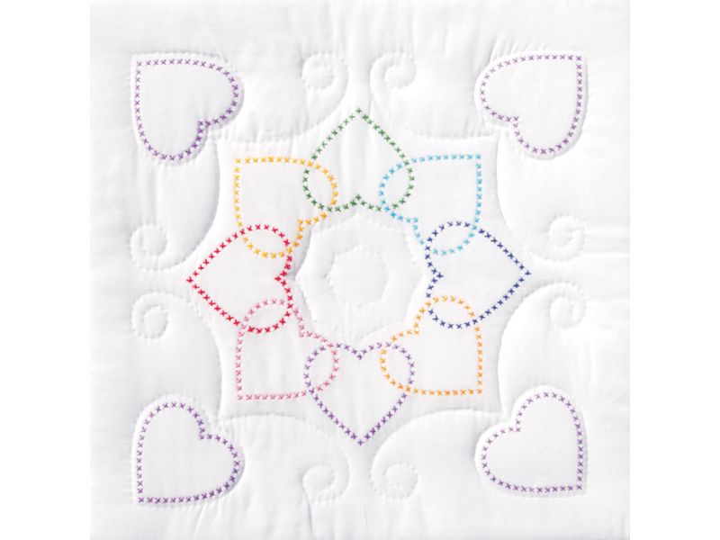 Jack Dempsey Stamped White Quilt Blocks 18"X18" 6/Pkg-XX Hearts Circle
