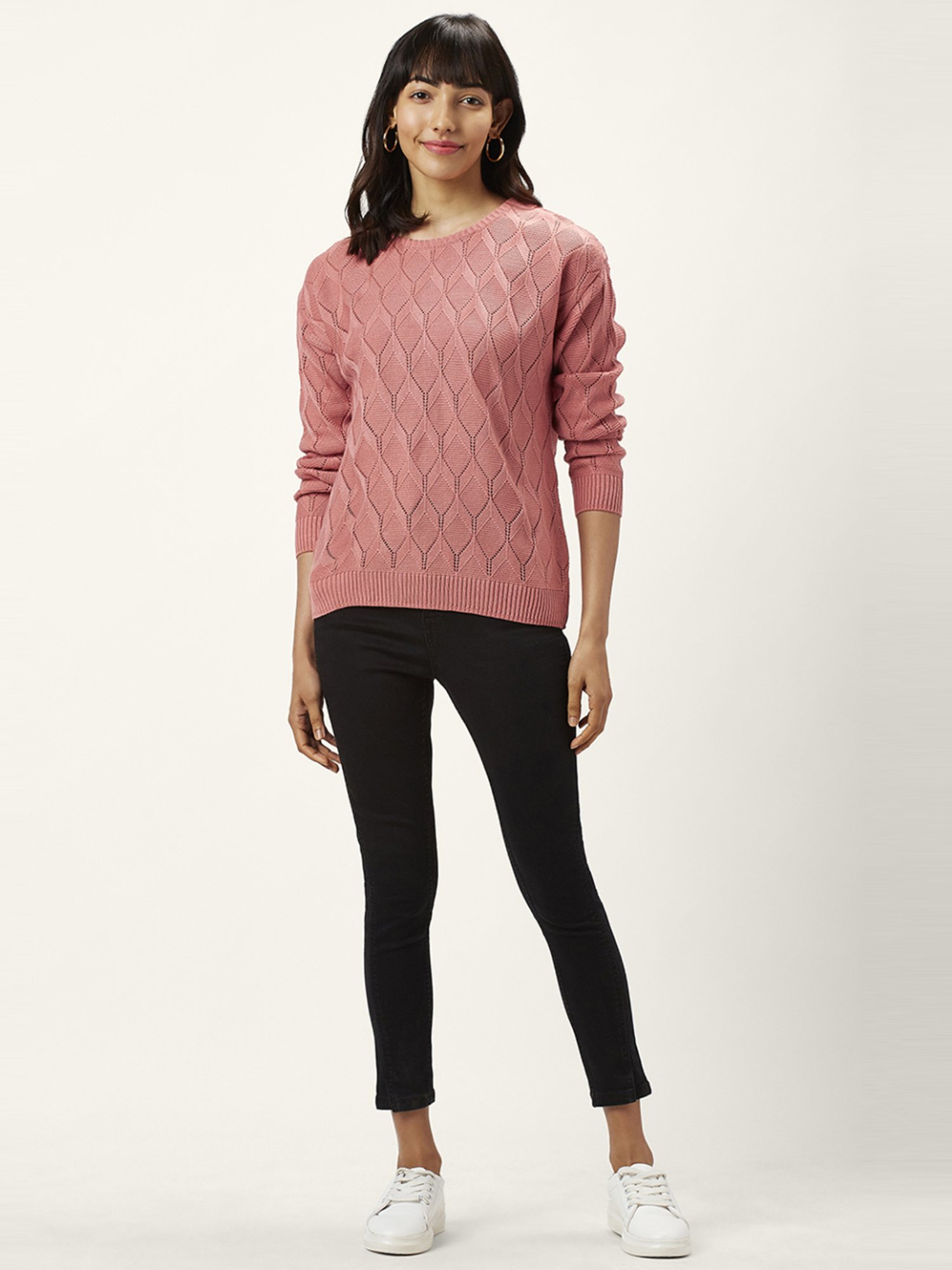 Honey by Pantaloons Pink Self Pattern Sweater
