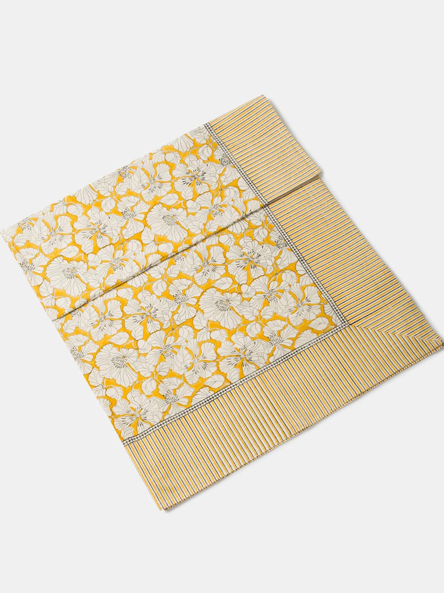 Fabindia Yellow Cotton Kusum Hand Block Printed Table Cover- 6 Seater