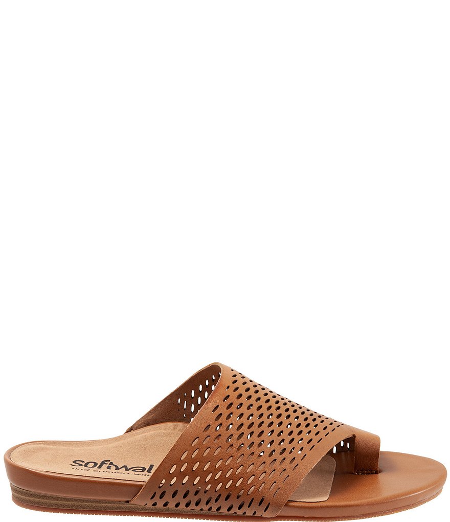 Softwalk Corsica II Perforated Leather Toe Ring Slide Sandals
