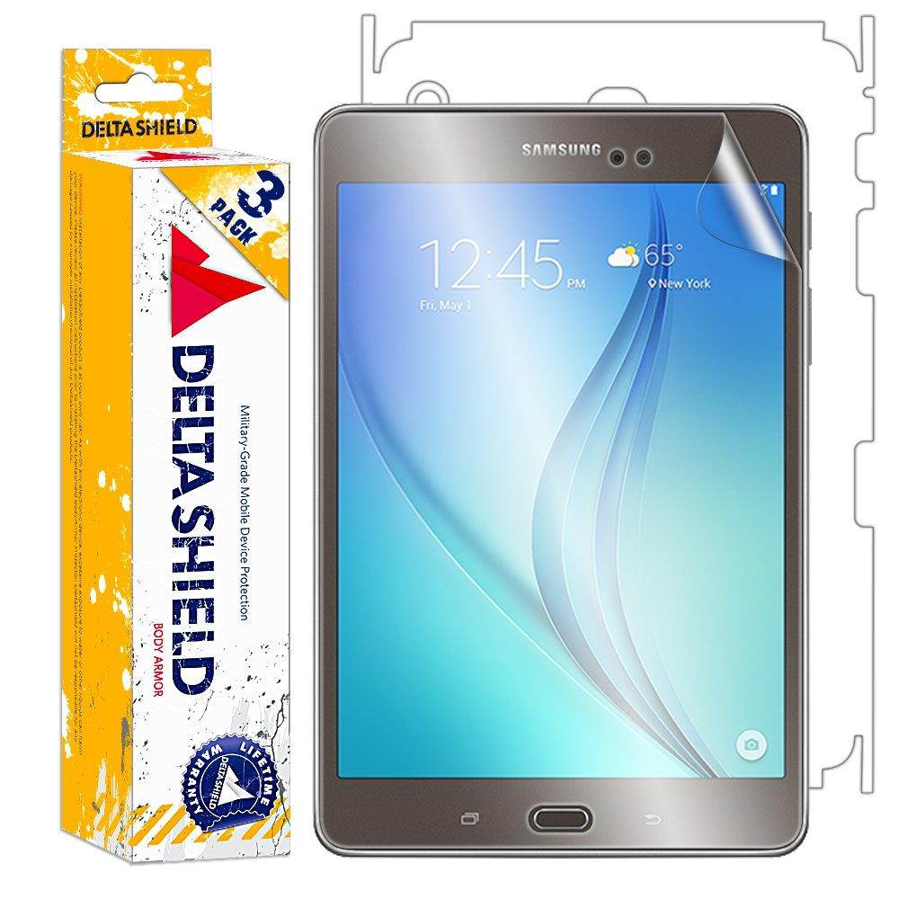 DeltaShield Full Body Skin for Samsung Galaxy Tab A 8.0 (3-Pack)(Screen Protector Included) Front and Back Protector BodyArmor Non-Bubble Military-Grade Clear HD Film