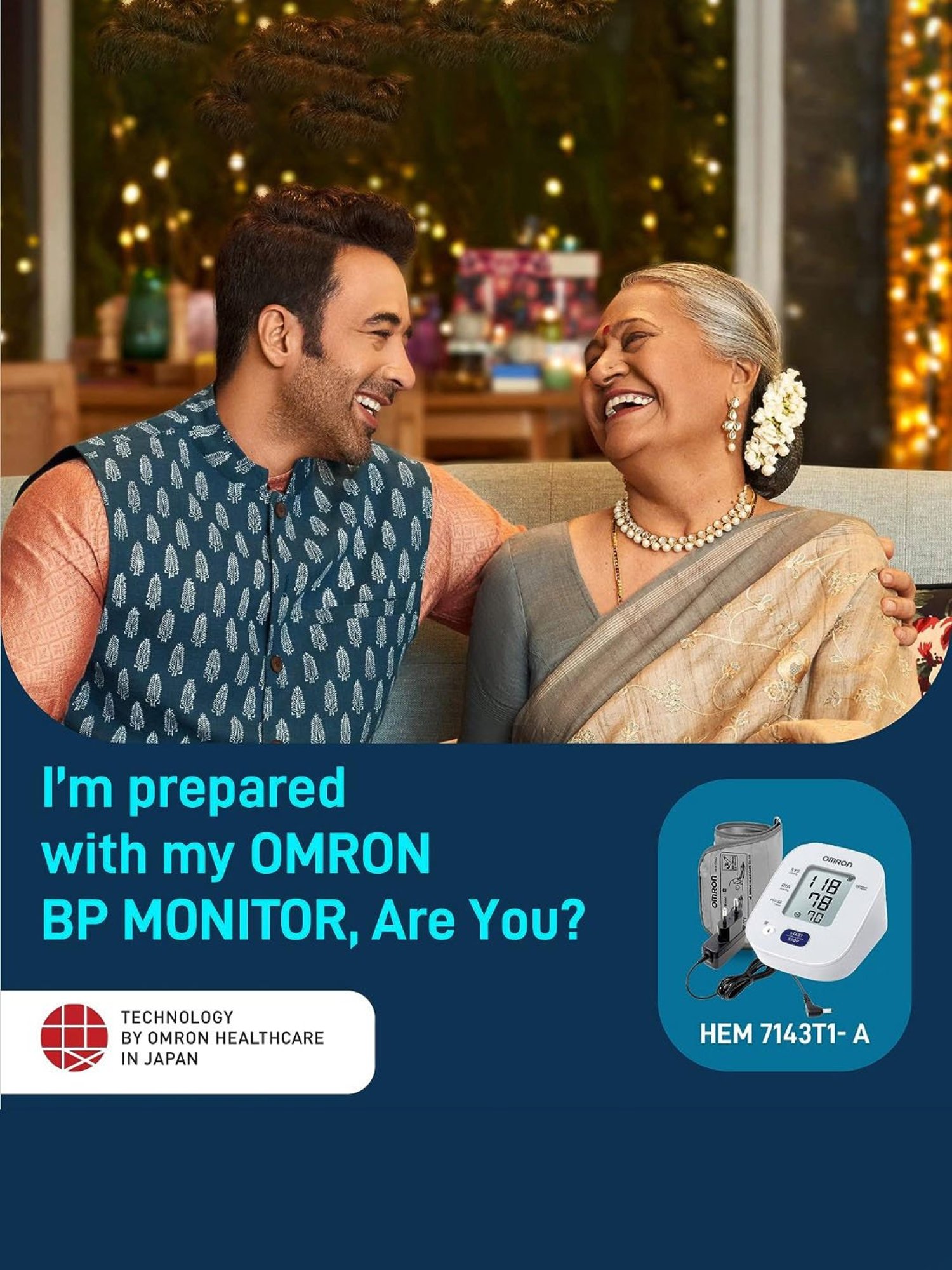 Omron HEM 7143T1A Digital Bluetooth Blood Pressure Monitor with Cuff Wrapping Guide (White)