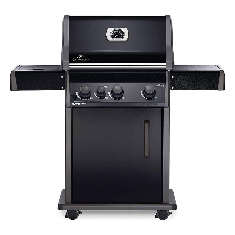 Napoleon Rogue XT 425 3 Burner 51000 BTU Outdoor Propane Gas Grill with Side Infrared Burner and Folding Shelves, Black