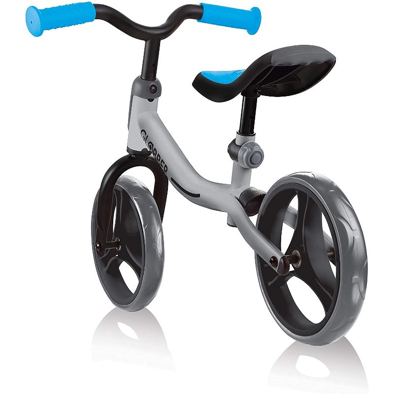 Globber GO BIKE Adjustable Balance Training Bicycle for Toddlers with No Pedals and Comfort Grips, Silver and Sky Blue