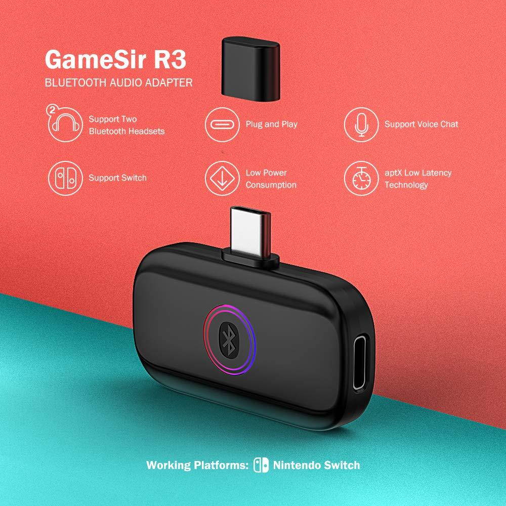 GameSir R3 Bluetooth Audio Adapter Low Latency, Enabling Switch to be Connected to Bluetooth Headset or Speaker, Support GameSir VX, Portable Bluetooth Audio Adapter
