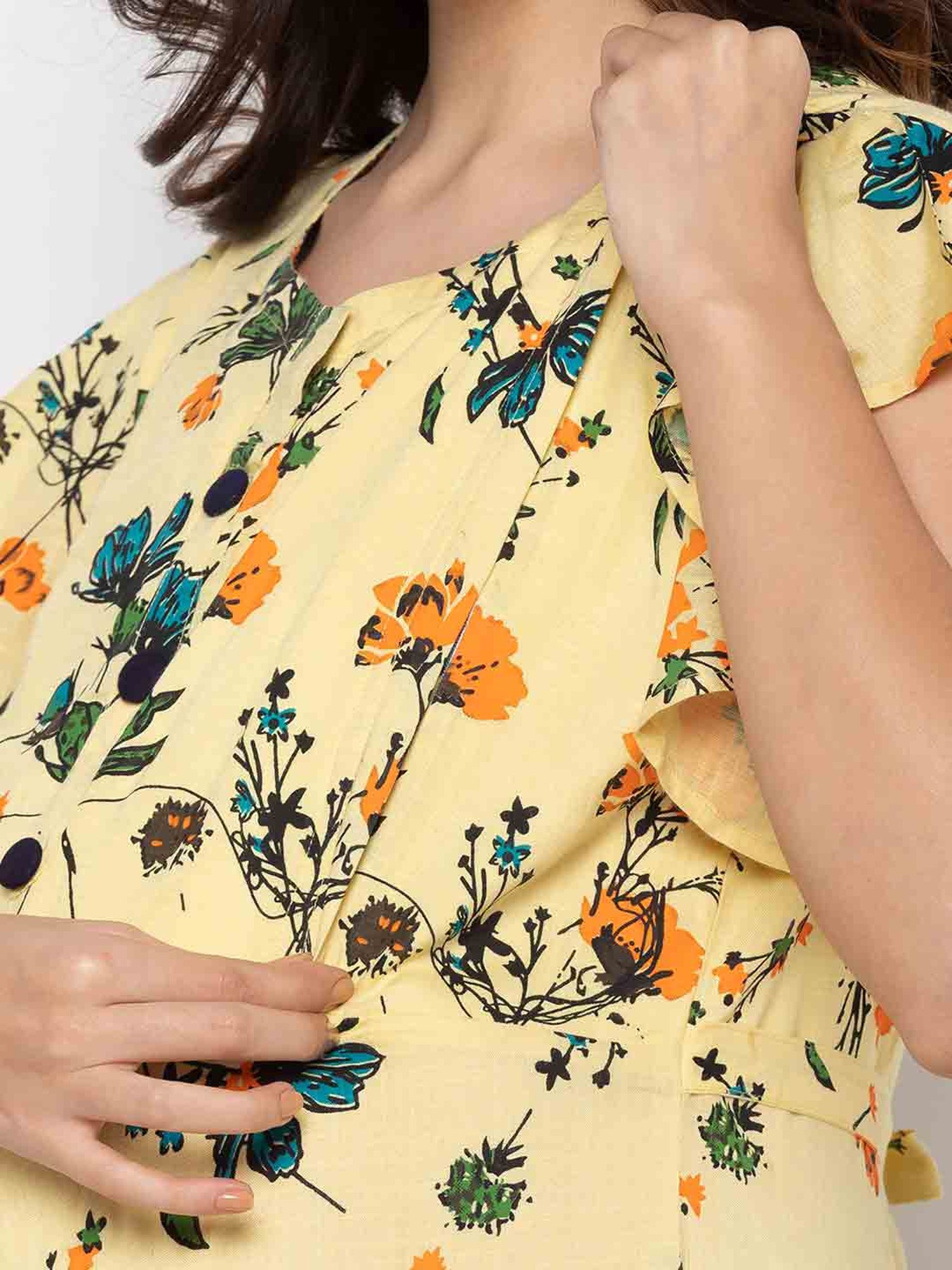 MomToBe Yellow Floral Print Maternity Dress