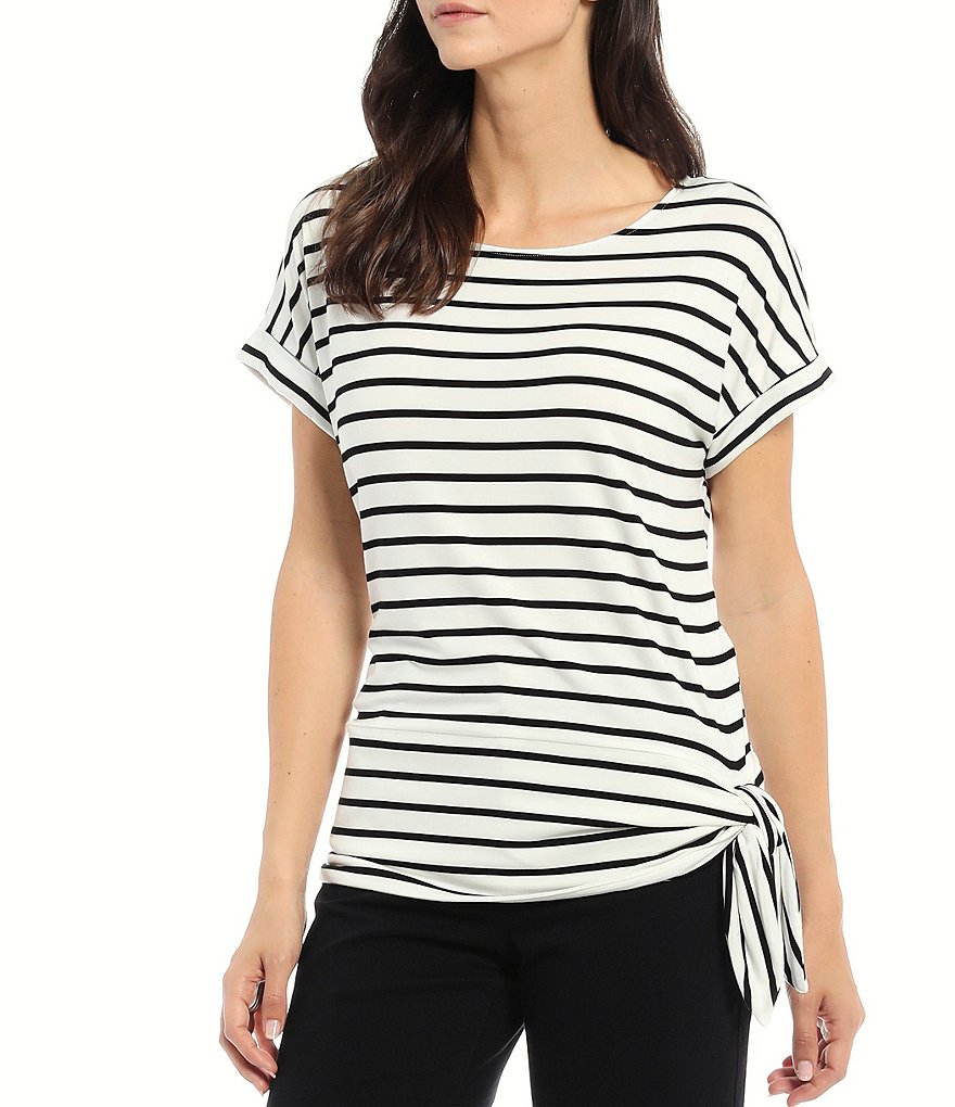 Preston & York Caroline Bow Woven V-Neck 3/4 Sleeve Blouse