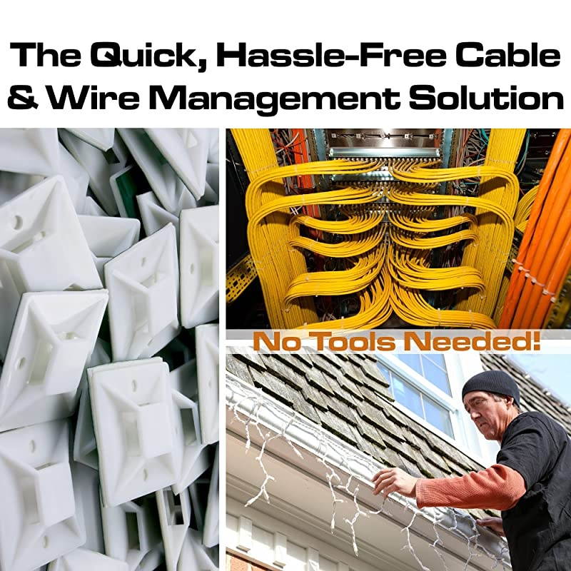 XLarge Cable Tie Mounts 100 Pack For Fast FrustrationFree Wire Management Anchor These Zip Tie Bases ToolsFree With Sticky Backs Or Use ScrewHoles For Permanent Hold
