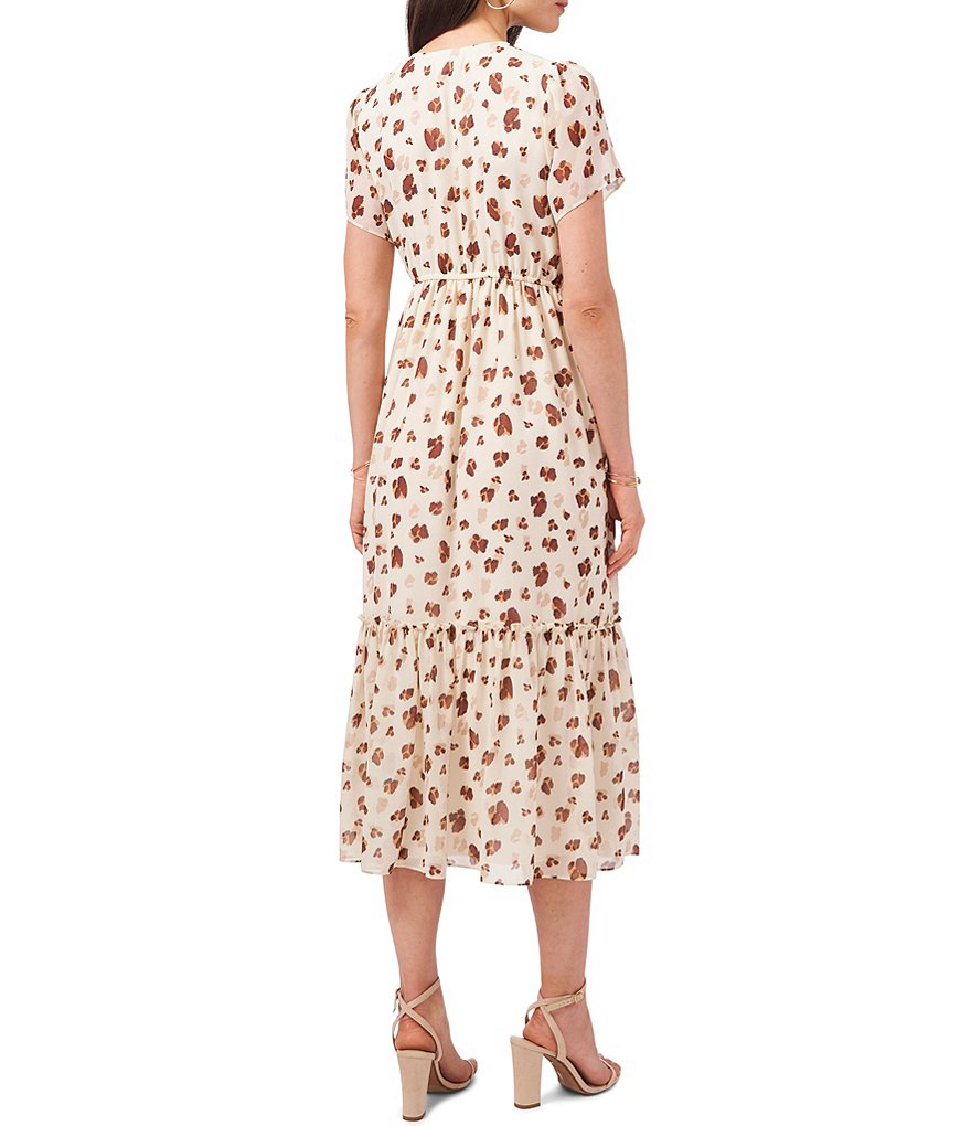 1. STATE Floating Leopard Tiered V-Neck Short Sleeve Maxi Dress