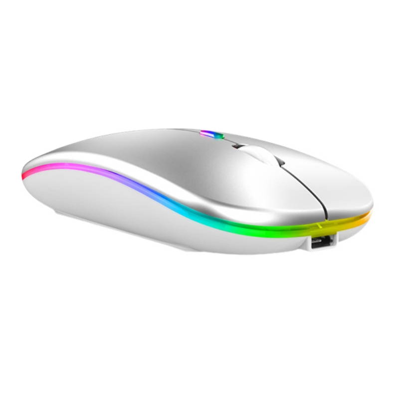LED Wireless Mouse Slim Rechargeable Wireless Silent Mouse, 2.4G Portable USB Optical Wireless Computer Mice with USB Receiver and Type C Adapter