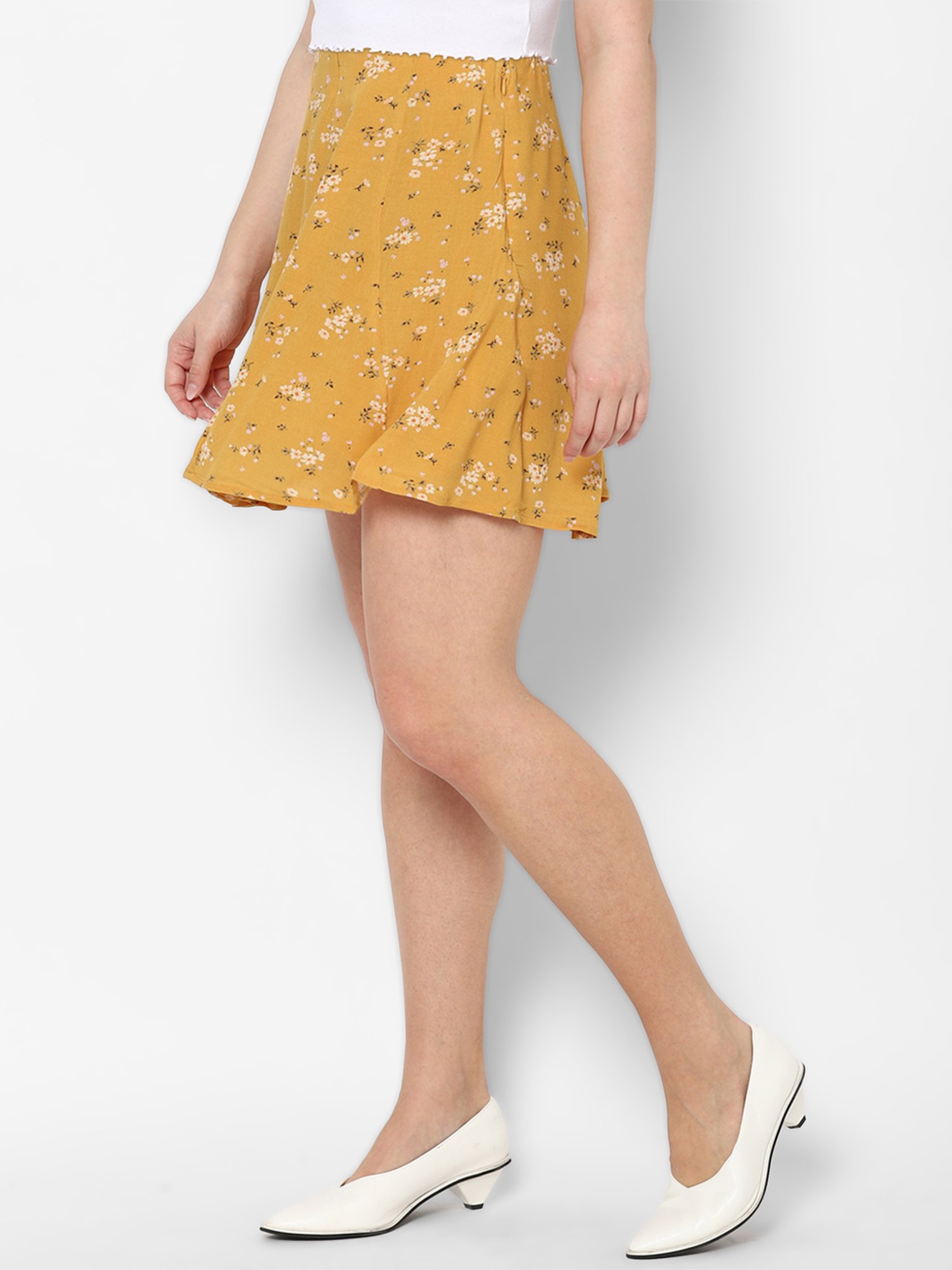 American Eagle Outfitters Yellow Floral Print Mini Skirt