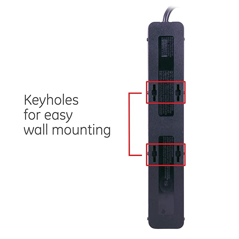 5-Outlet Sur Protector, 2 USB Charr Ports, 3 Prong Power Strip, 1000 Joules, 4 Ft Extension Cord, Flat Plug, Slide-to-Close Safety Outlets, Warranty, UL Listed, Brushed Nickel Design, 30572 BLACK