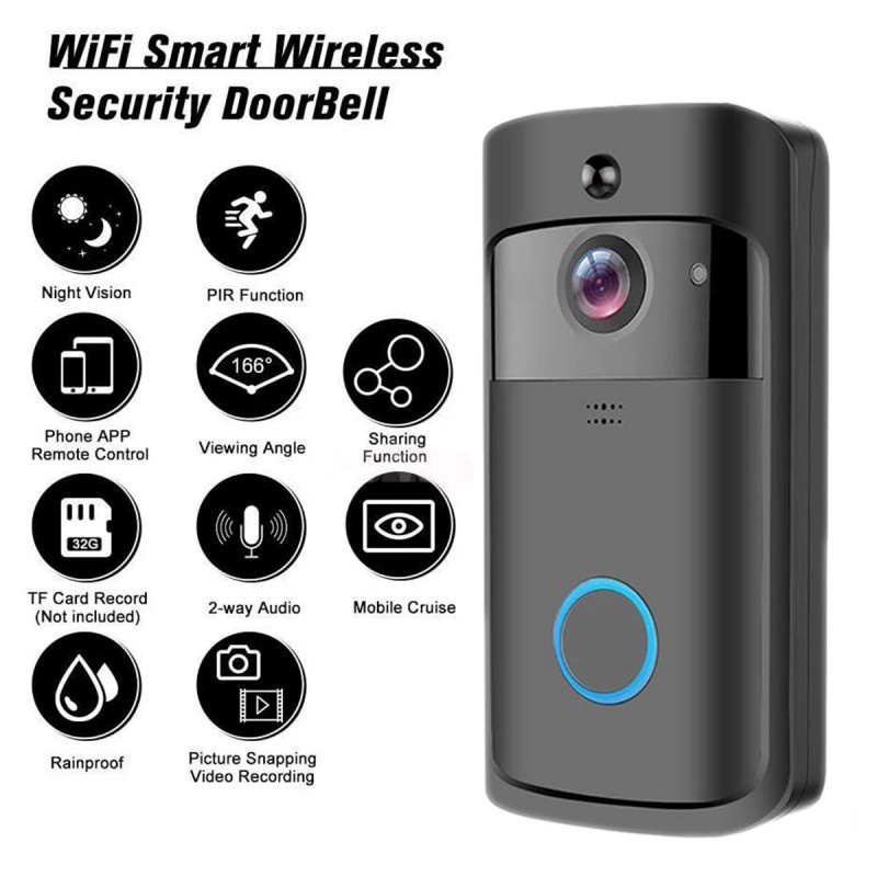 WiFi Video Doorbell Camera, Wireless Doorbell Camera with Chime, 720P HD, 2-Way Audio, Motion Detection, IP65 Waterproof Night Vision