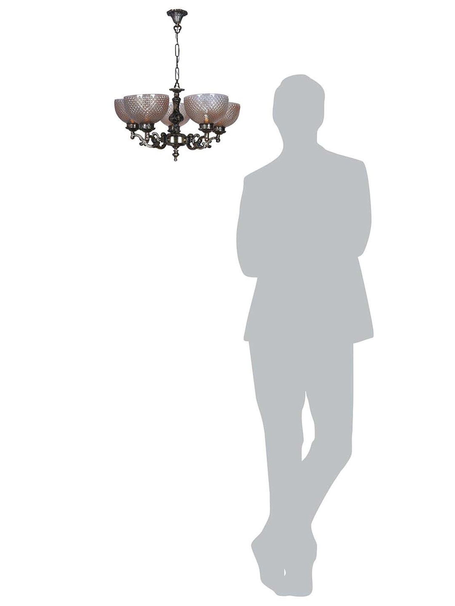 FOS LIGHTING Transparent & Silver Aluminium 5-In-1 Bowl Chandelier With Glass Shade