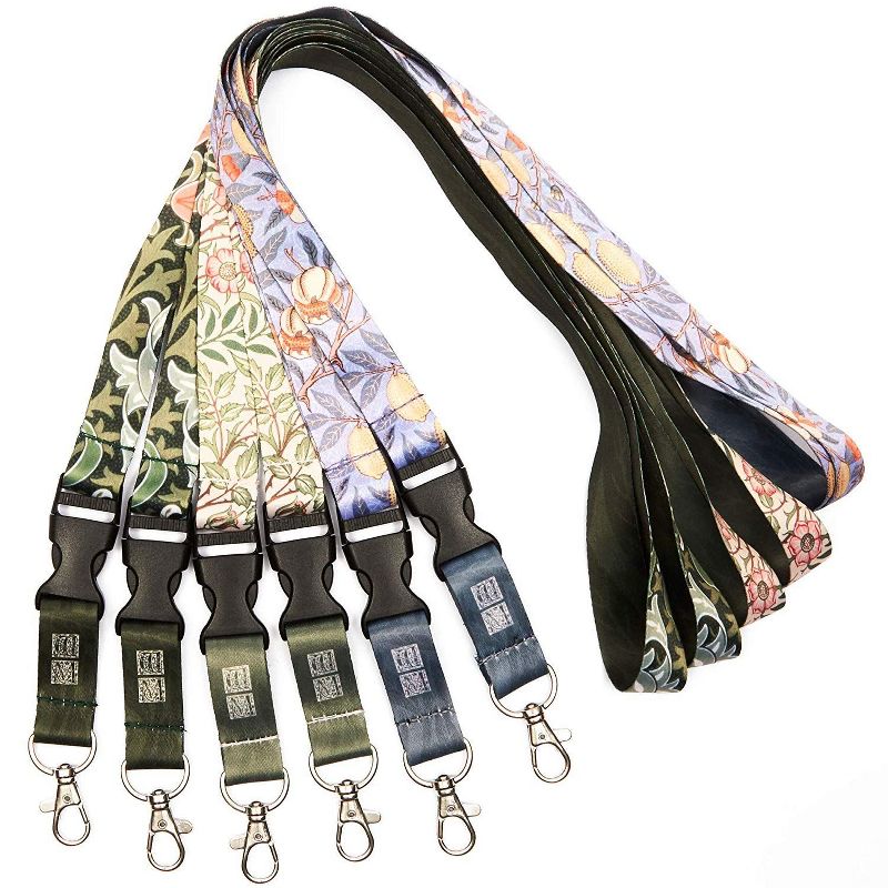 The Gifted Stationary 6 Pack William Morris Design Neck Lanyard with Clasp Clip, 3 Designs (22.5 in)