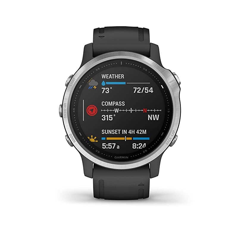 Garmin Fenix 6S Smaller-Sized Multisport GPS Watch with Wrist-Based Heart Rate Pulse Ox and  Ultimate Power Bundle (Standard/Silver with Black Band)