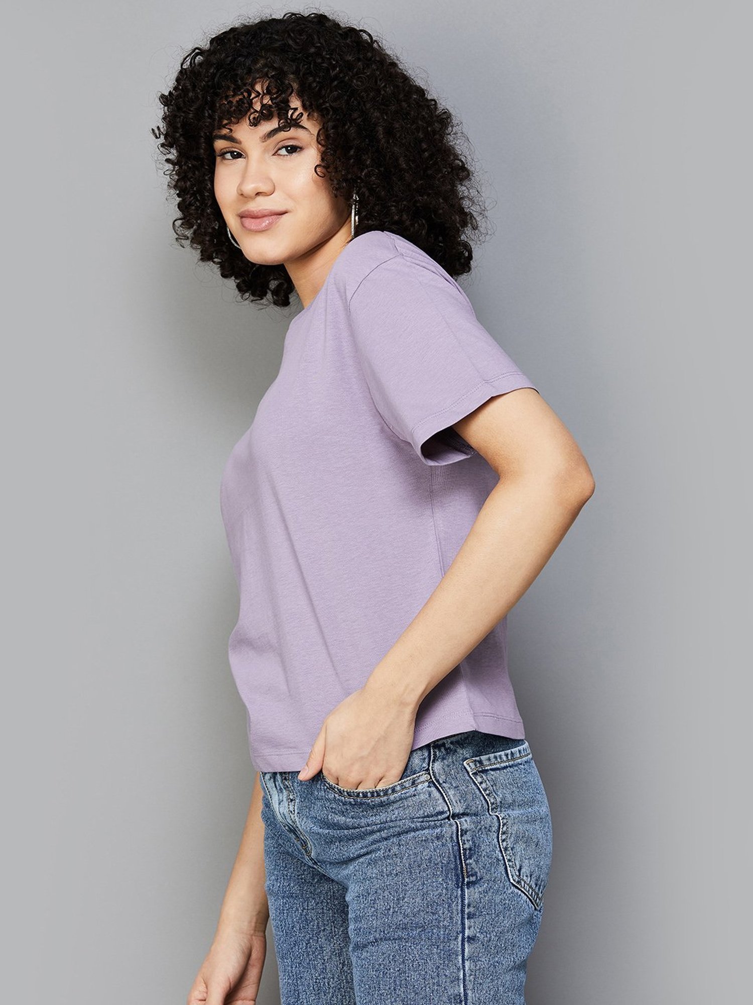 Fame Forever by Lifestyle Lavender Regular Fit T-Shirt