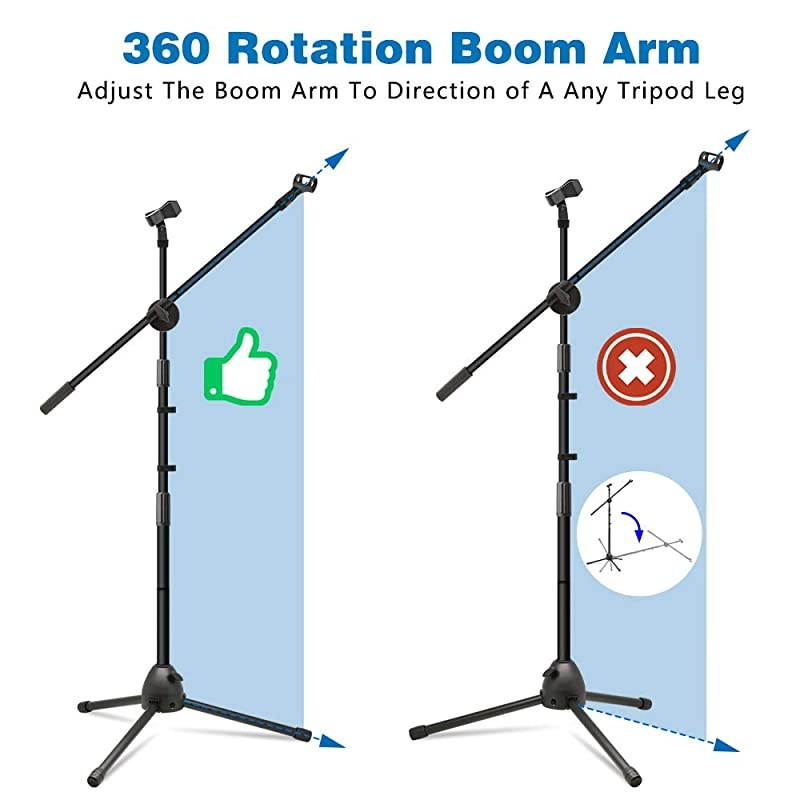 Microphone Stand Heavy Duty Adjustable Collapsible Tripod Boom Mic Stands with 2 Mic Clip Holders for Performance Karaoke Singing Speech Wedding Stage and Outdoor Activity Black
