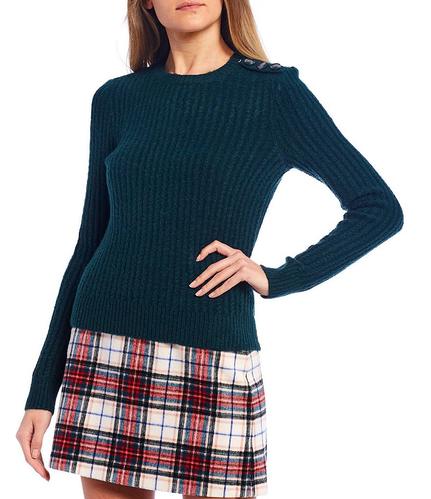 Copper Key Shoulder Button Detail Cable Knit Sweater