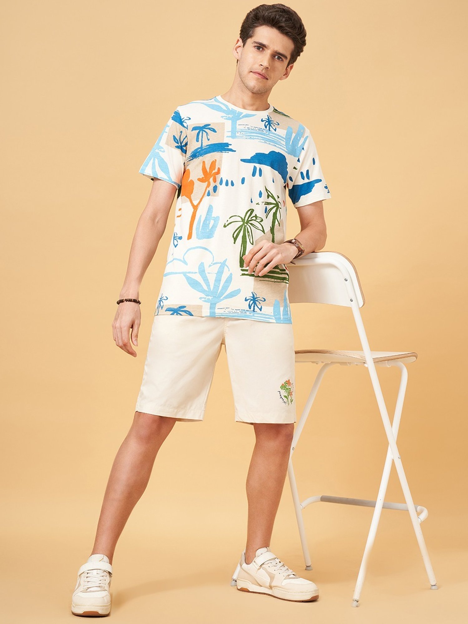 Urban Ranger by Pantaloons Off White Cotton Regular Fit Printed T-Shirt