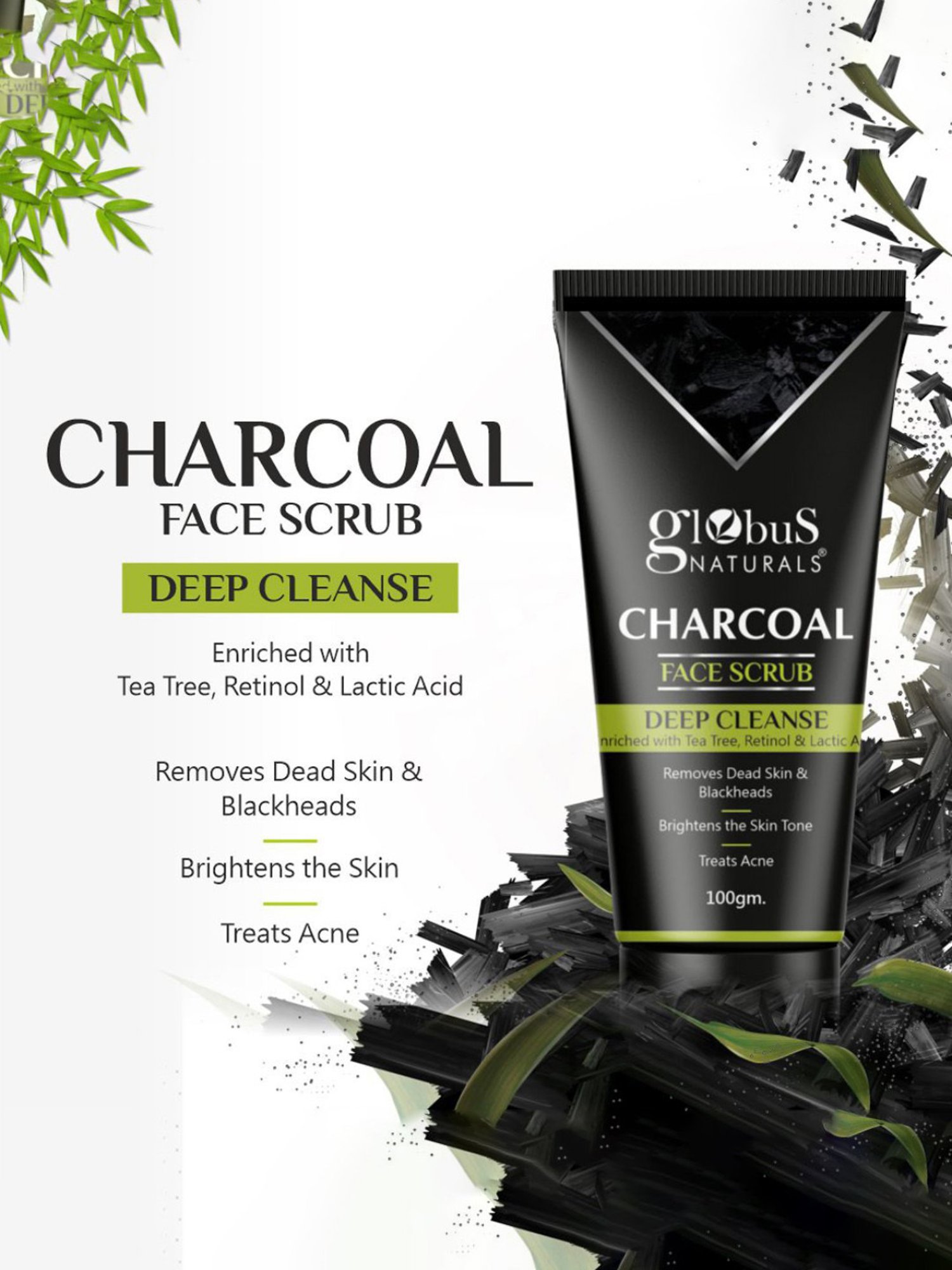 Globus Naturals Charcoal Face Scrub - 100 gm