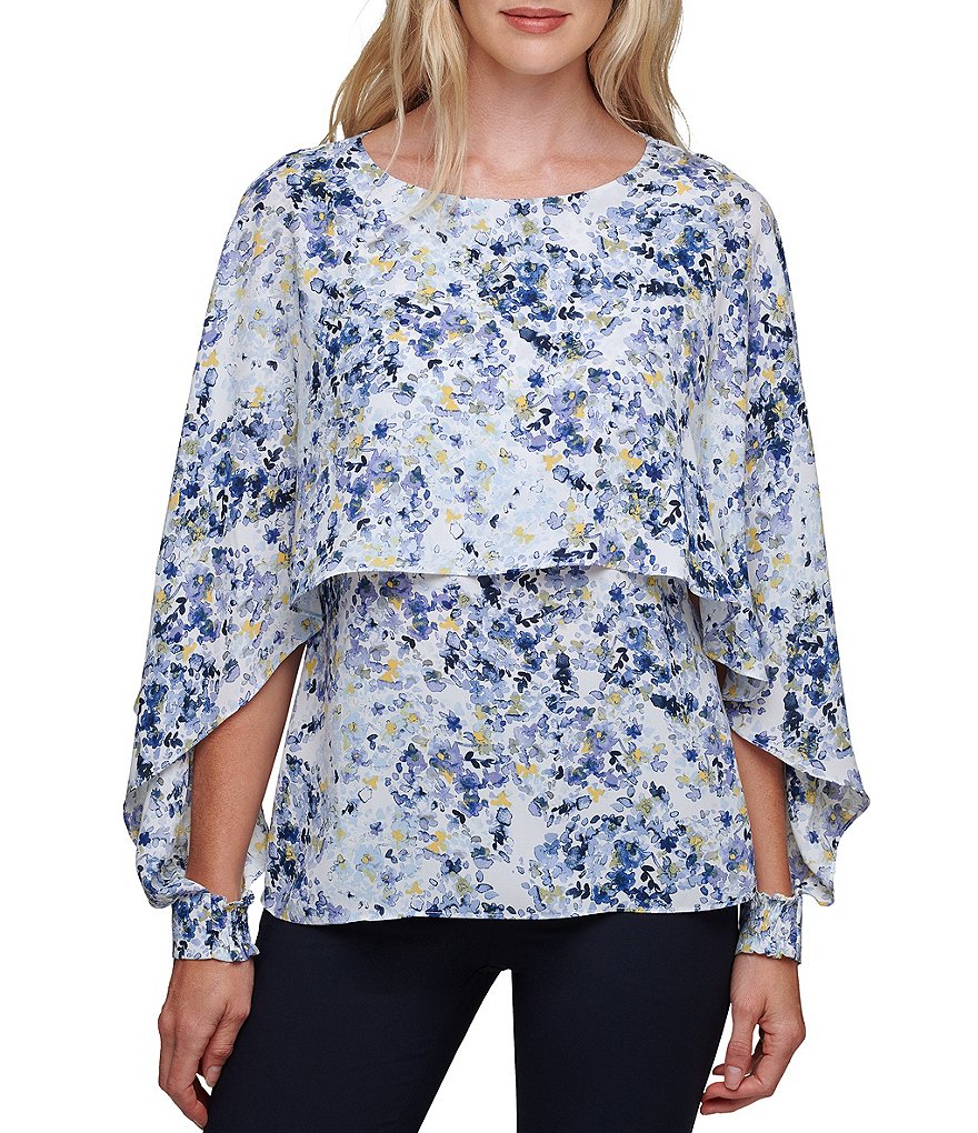 DKNY Round Neck Long Sleeve Popover Cape Top