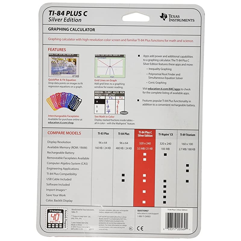 TI-84 Plus C Silver Edition Graphing Calculator, Black