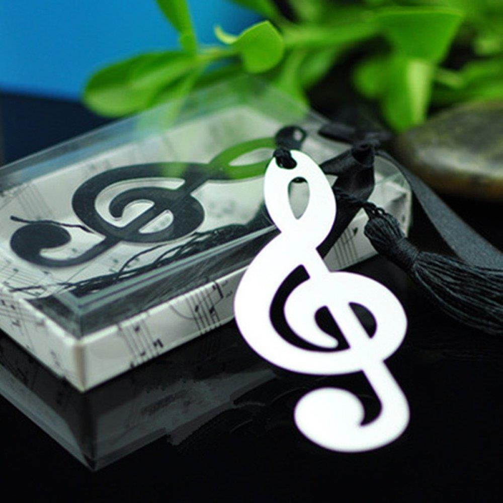 Pack of 10 Hollow Musical Notes Bookmarks Metal With Mini Greeting Cards Tassels Pendant Gifts Wedding Favors by Fascola