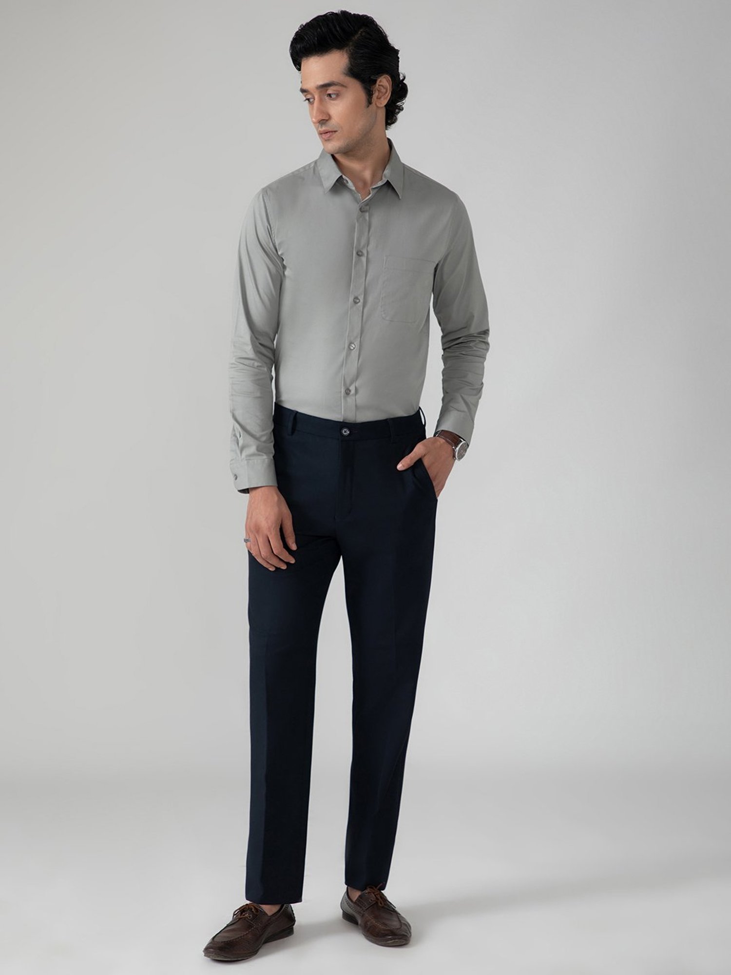 SUBTRACT Navy Slim Fit Flat Front Trousers