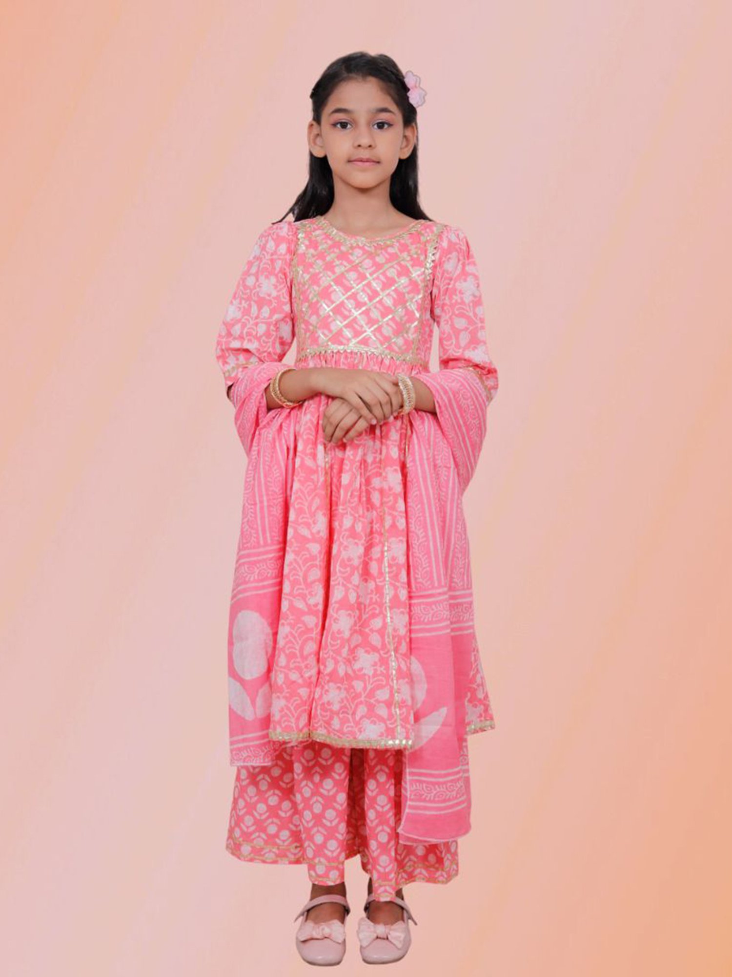 Tippy Top Kids Pink Printed Kurta, Sharara with Dupatta
