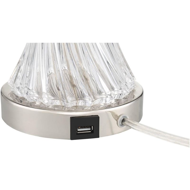 Regency Hill Modern Table Lamps Set of 2 with USB Charging Port Chrome and Glass Drum Shade for Living Room Family Bedroom Bedside