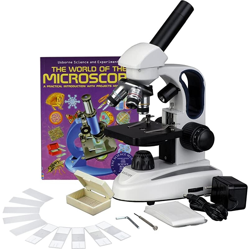 M158C2LPB10WM Cordless Compound Monocular Microscope WF10x and WF25x Eyepieces 40x1000x Magnification Upper and Lower LED Illumination with Rheostat Brightfield SingleLens Condenser Coaxial Coarse an