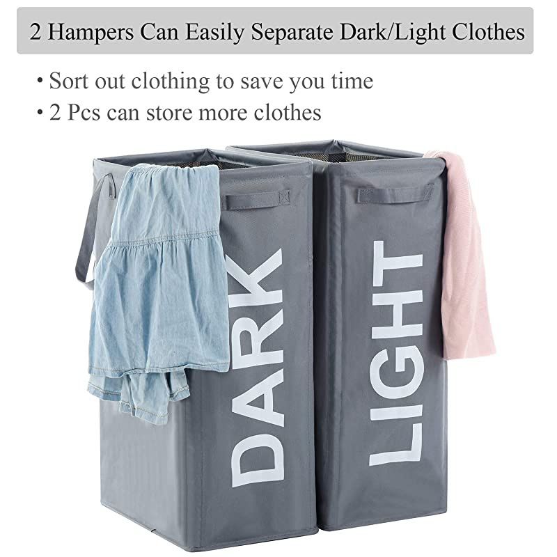 26quot Tall Slim Laundry Hamper with Handles 2PcsSet Large Thin Foldable Waterproof Double Laundry Basket Bag for Dirty Clothes Storage
