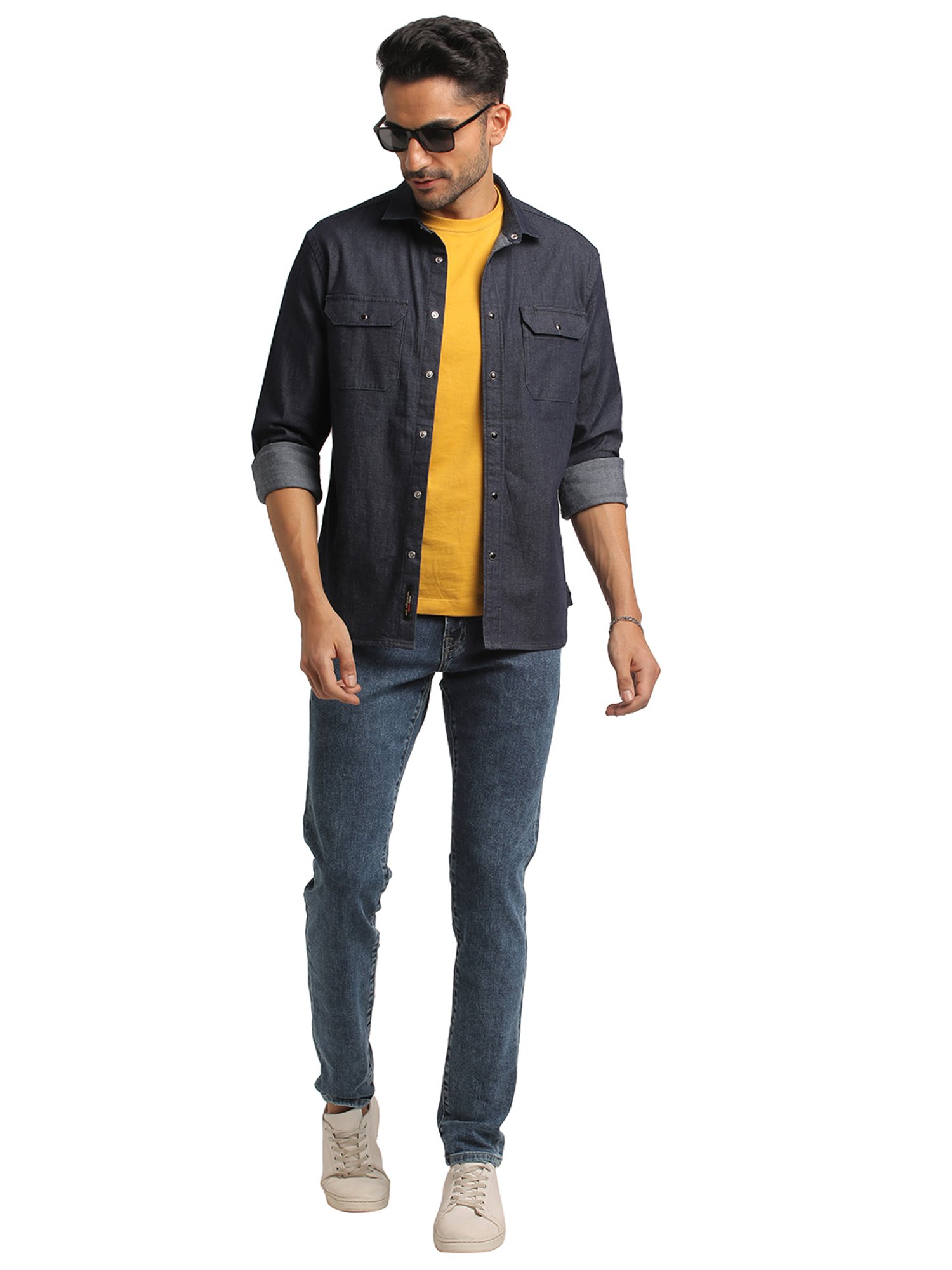 EVERBLUE Dark Blue Regular Fit Shirt