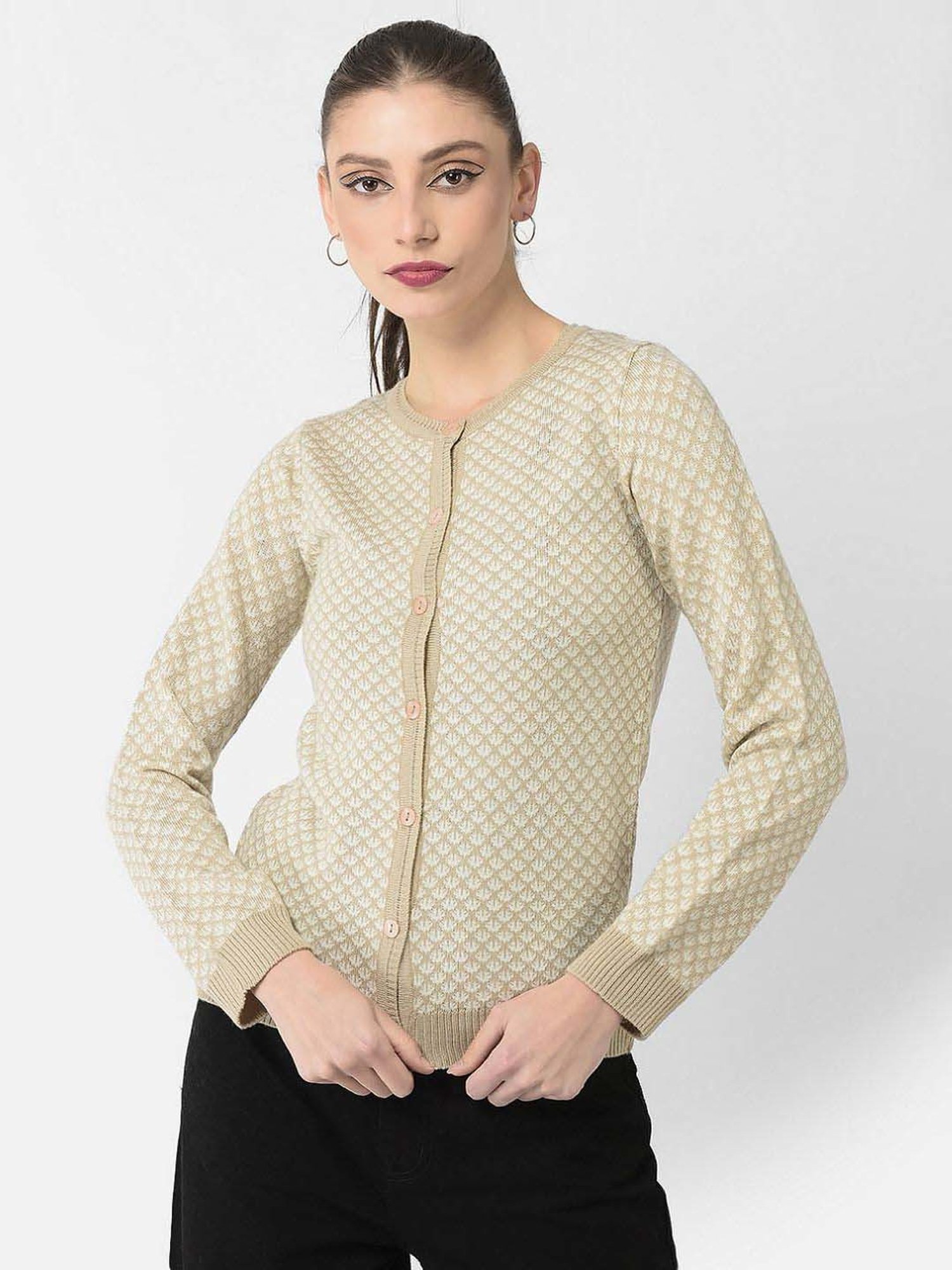 Crimsoune Club Beige Printed Cardigan